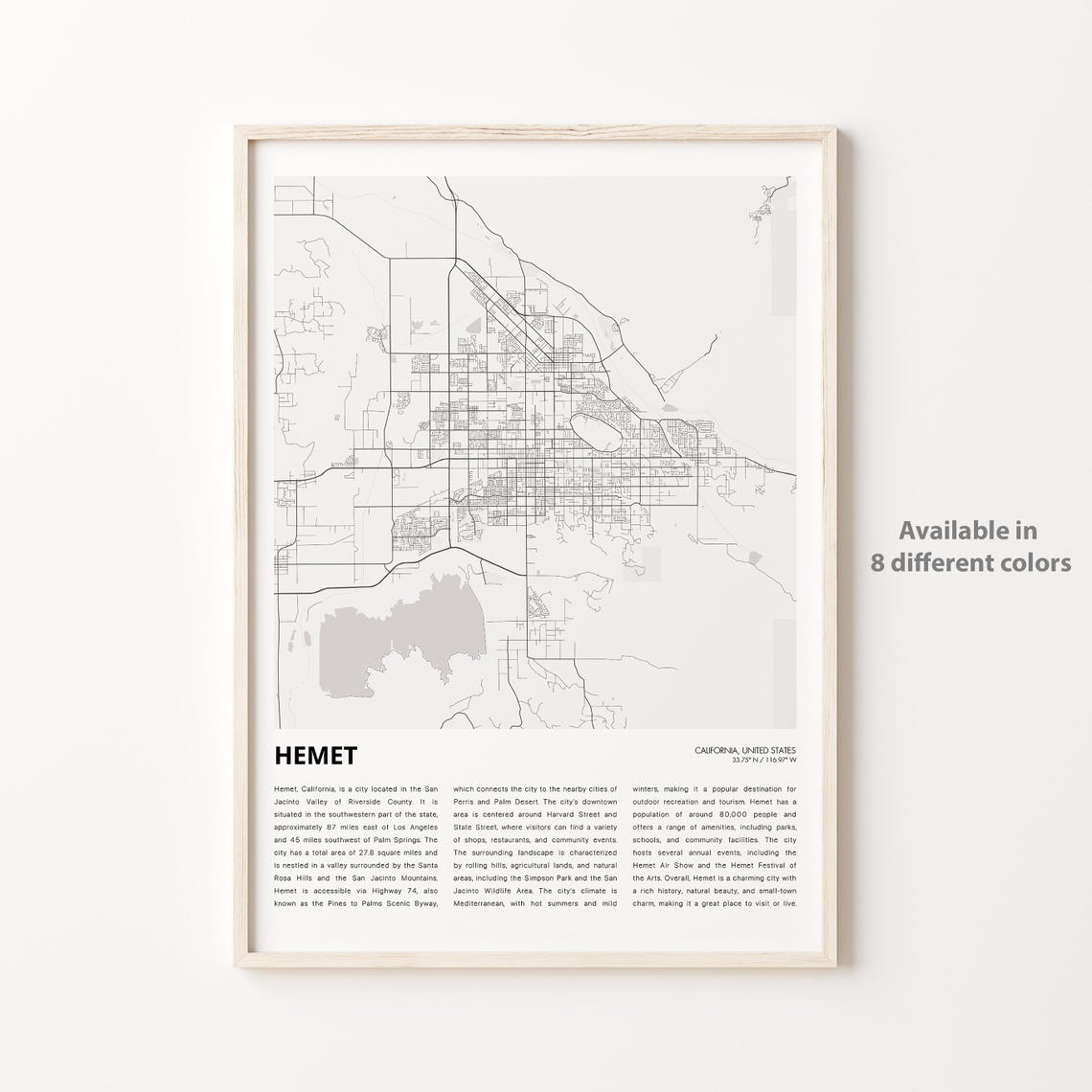 Hemet Map Print Travel Wall Decor Art Housewarming Gift