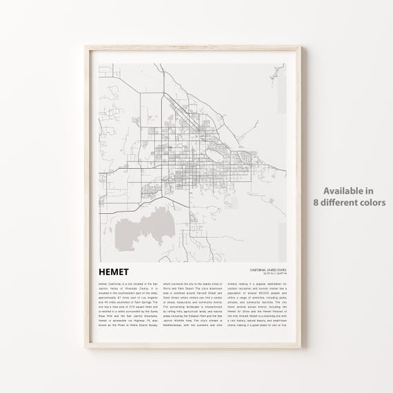 Hemet Map Print Travel Wall Decor Art Housewarming Gift