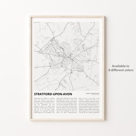 Stratford-upon-Avon Minimalist Street Map Poster England Travel Art