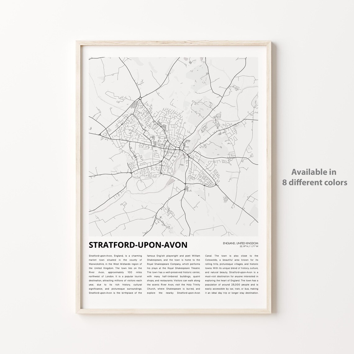 Stratford-upon-Avon Minimalist Street Map Poster England Travel Art