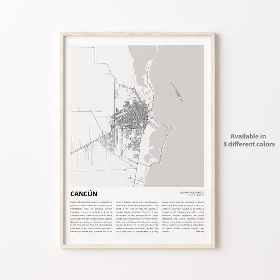 Cancn Map Print Travel Wall Decor Art Quintana Roo Housewarming Gift