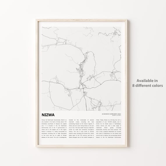 Nizwa Map Print Travel Wall Decor Art Ad Dakhiliyah Governorate Housewarming Gift