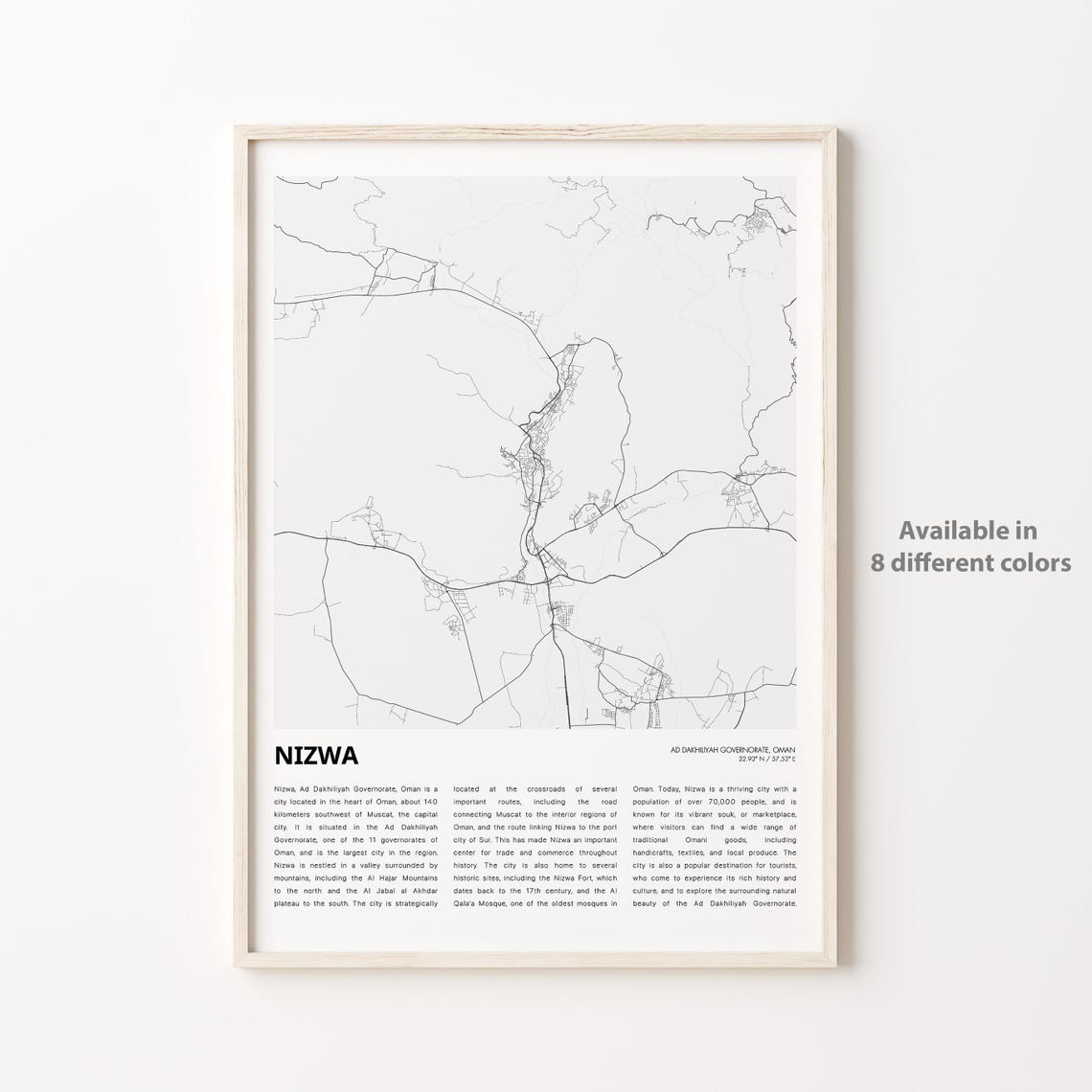 Nizwa Oman City Map Poster Modern Minimalist Travel Decor Art