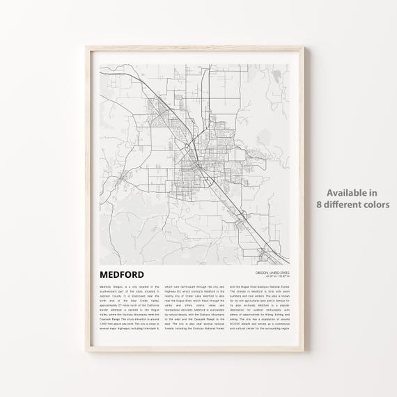Medford Map Print Travel Wall Decor Art Oregon Housewarming Gift