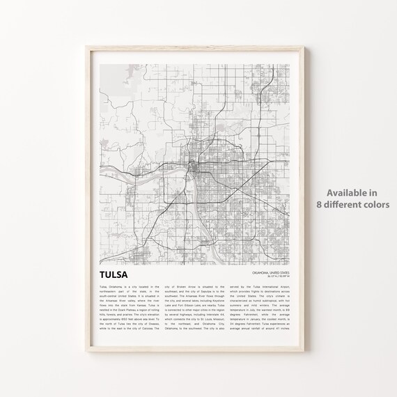Tulsa Oklahoma City Street Map Minimalist Black White Travel Poster