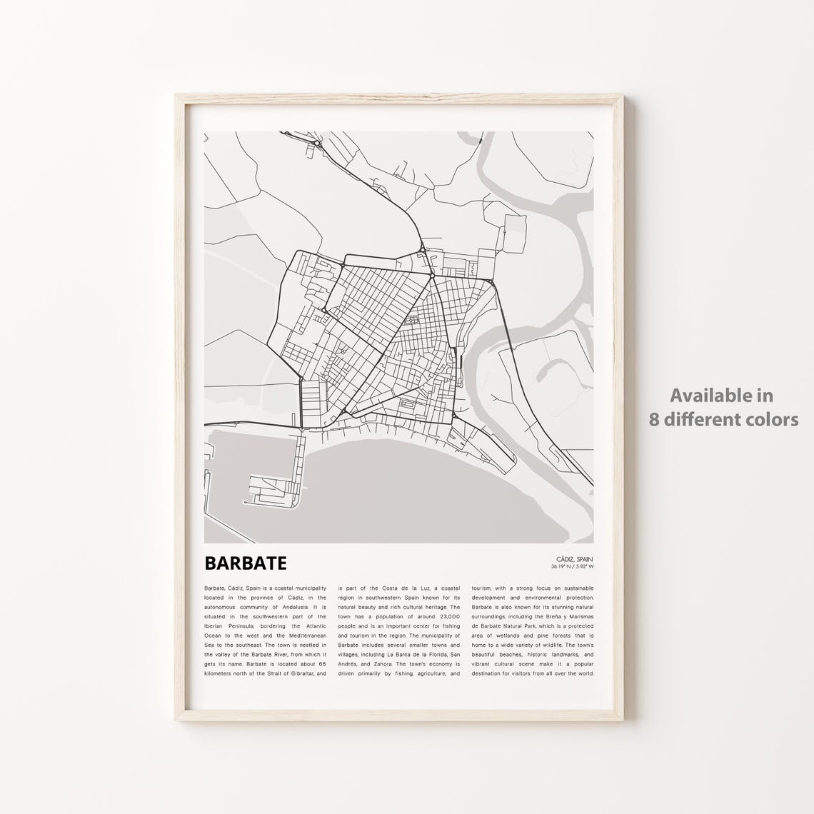 Barbate Map Print Travel Wall Decor Art Cdiz Housewarming Gift Personalized