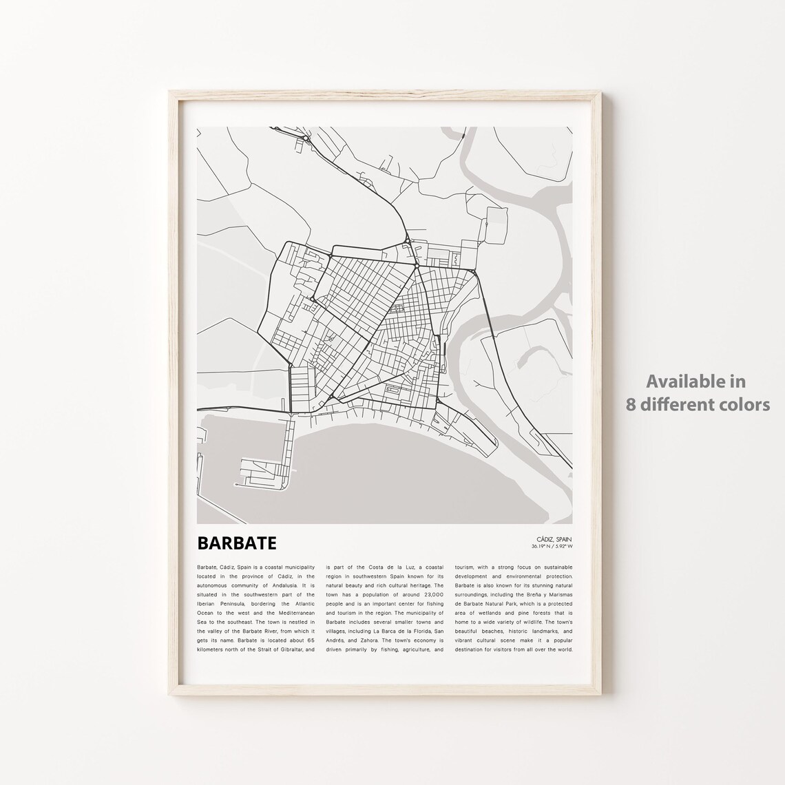 Minimalist City Map of Barbate Cádiz Spain Coastal Town Wall Art