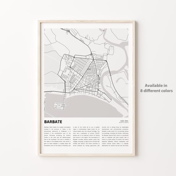 Barbate Map Print Travel Wall Decor Art Cdiz Housewarming Gift Personalized