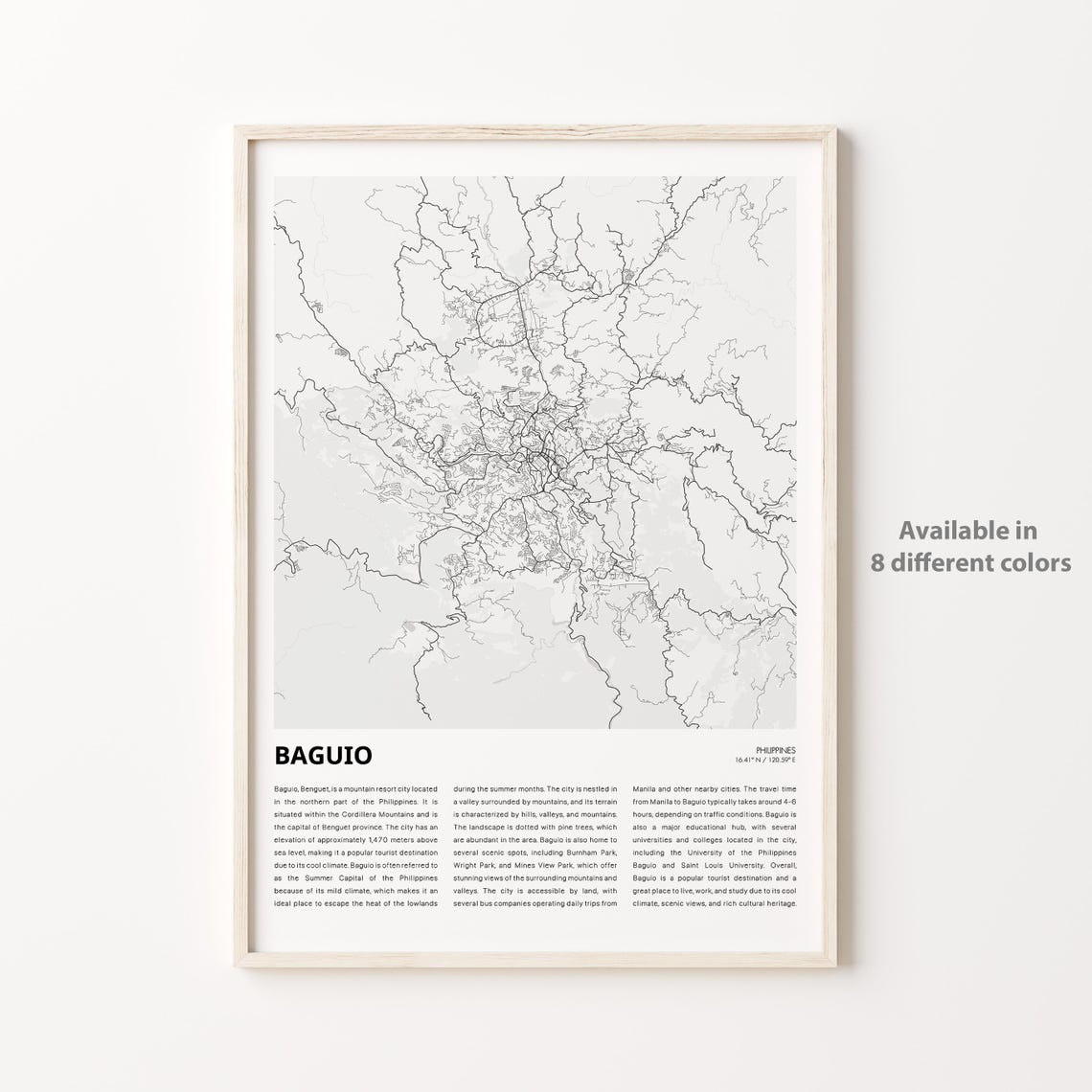 Baguio Map Print Travel Wall Decor Art Housewarming Gift Personalized