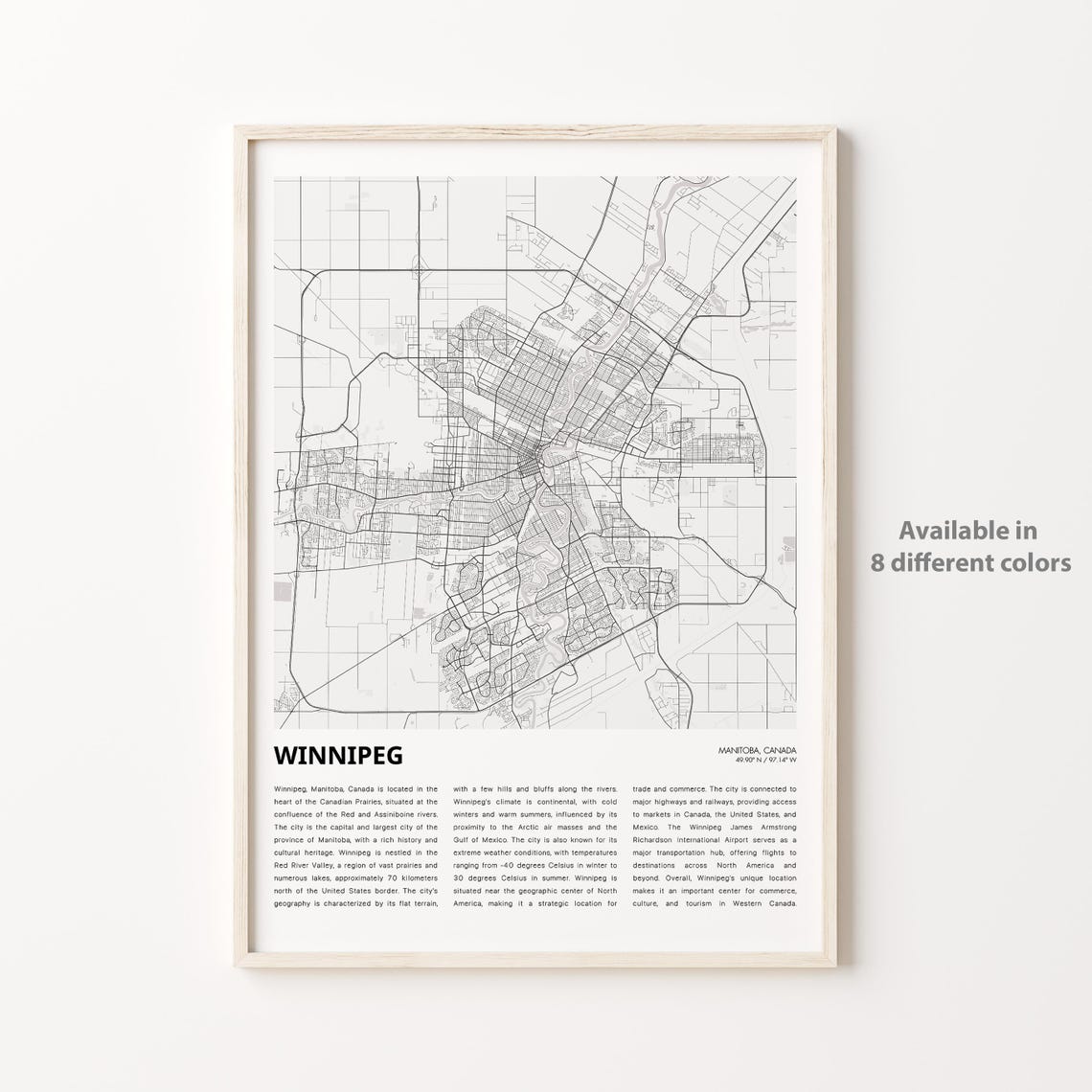 Winnipeg Manitoba Canada Minimalist Black and White City Map Poster