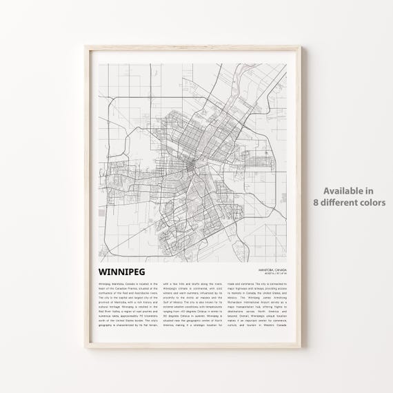 Winnipeg Manitoba Canada Minimalist Black and White City Map Poster