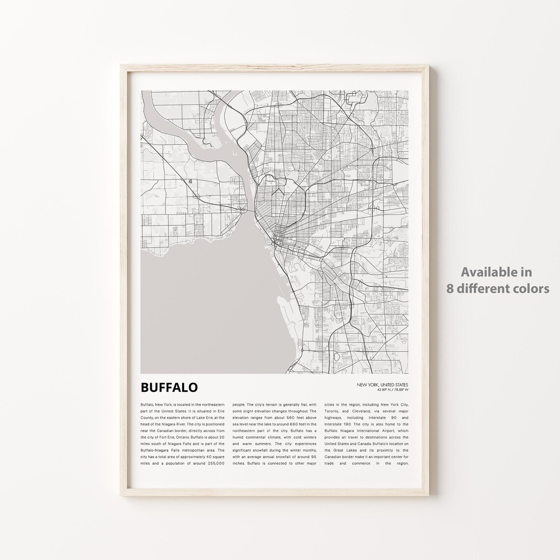 Buffalo Map Print Travel Wall Decor Art New York Housewarming Gift