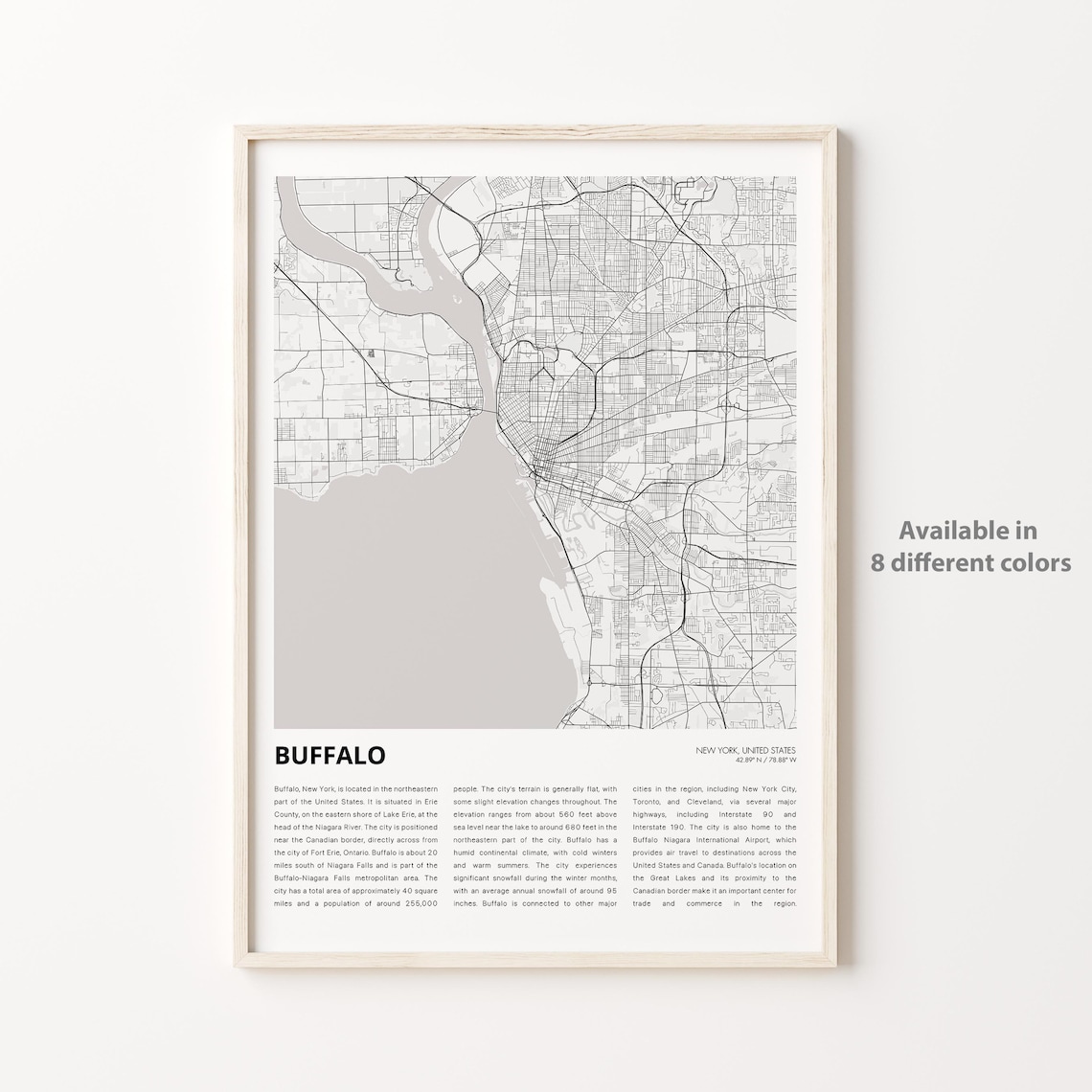 Buffalo New York City Street Map Minimalist Travel Guide Wall Print