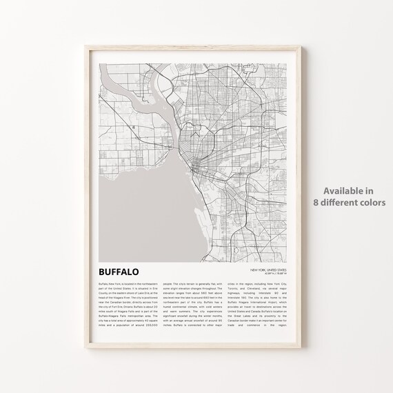 Buffalo Map Print Travel Wall Decor Art New York Housewarming Gift