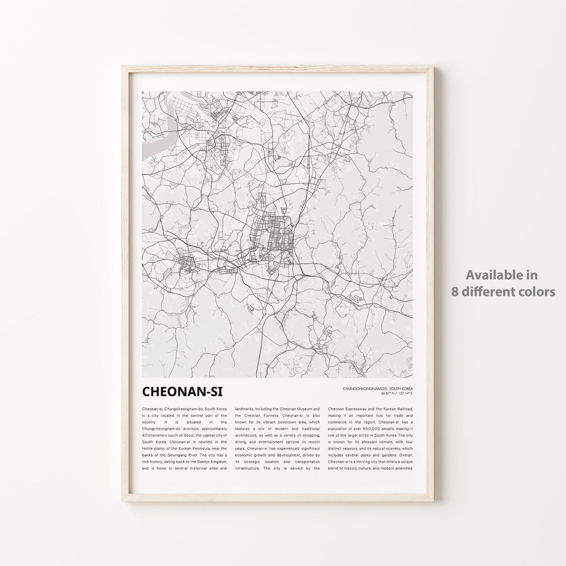 Cheonansi Map Print Travel Wall Decor Art Chungcheongnamdo Housewarming Gift