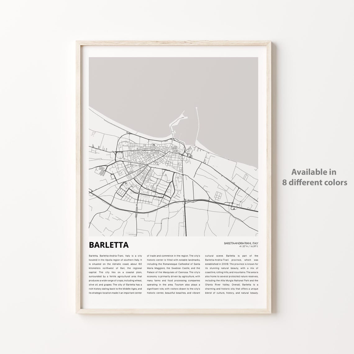 Barletta Map Print Travel Wall Decor Art Barlettaandriatrani Housewarming Gift Personalized Poster