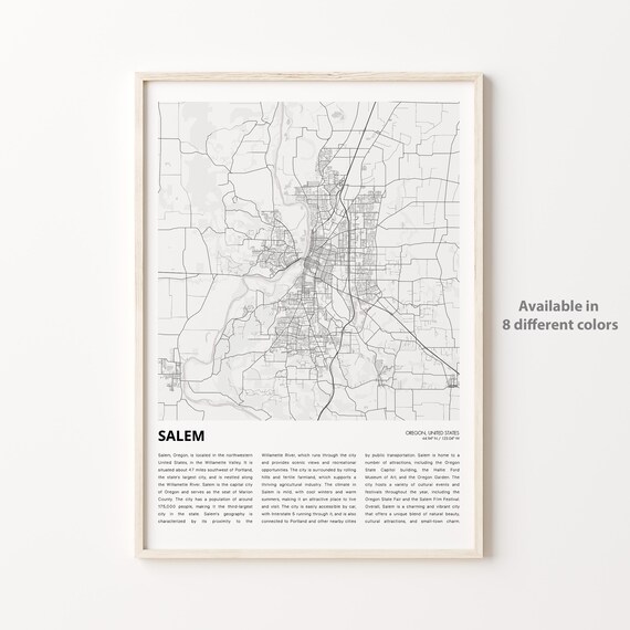 Salem Oregon Minimalist City Map Black And White Travel Poster