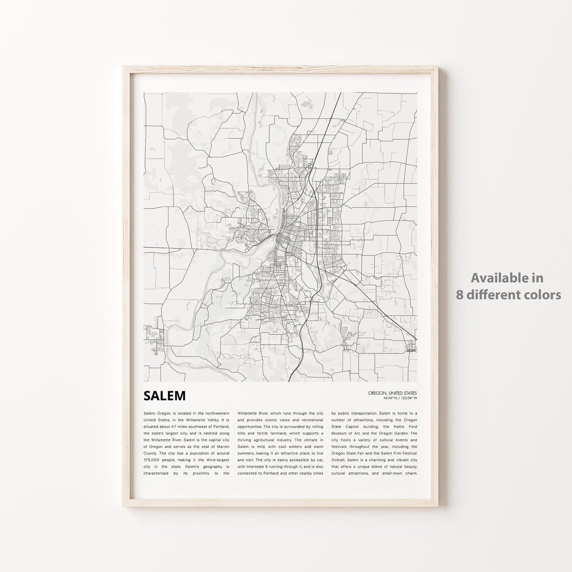 Salem Oregon Minimalist City Map Black And White Travel Poster