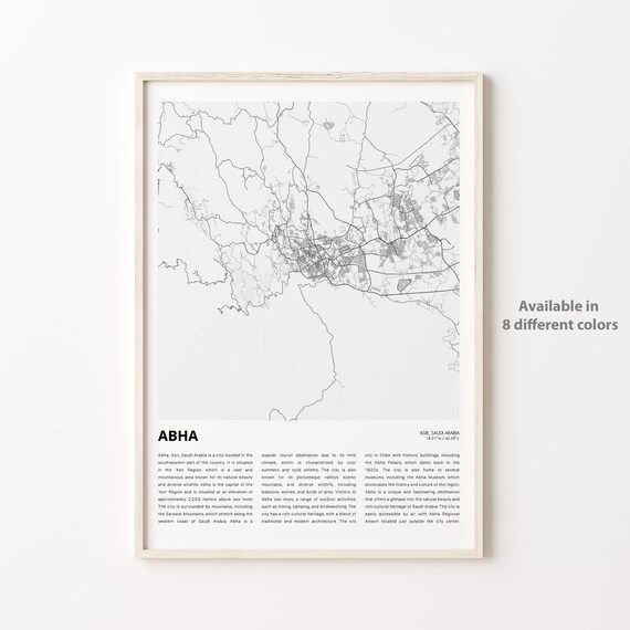 Abha Saudi Arabia City Street Map Minimalist Asir Region Travel Poster