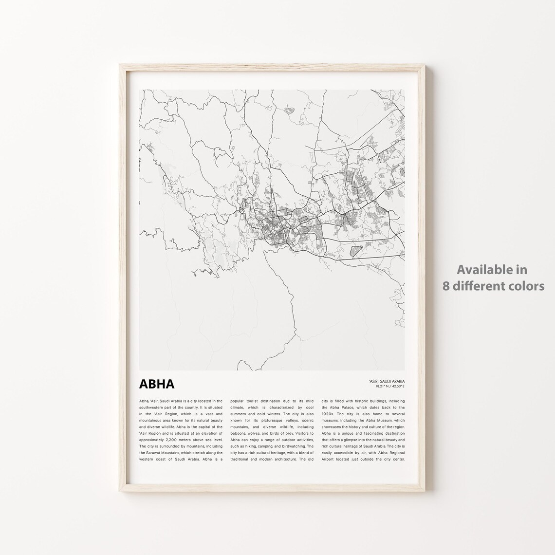 Abha Saudi Arabia City Street Map Minimalist Asir Region Travel Poster
