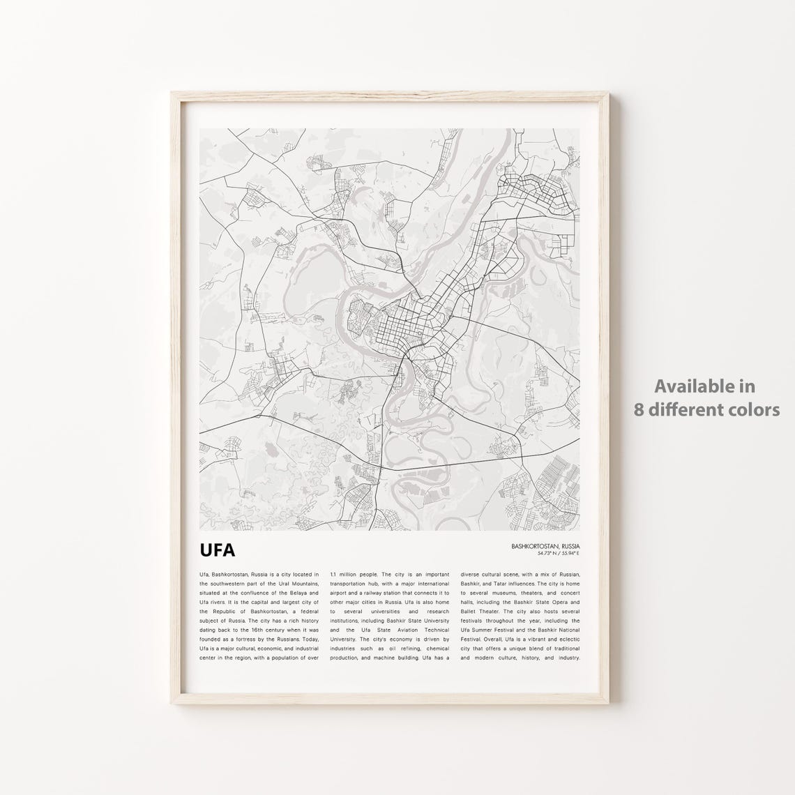 Ufa Map Print Travel Wall Decor Art Bashkortostan Housewarming Gift
