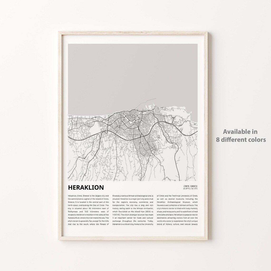 Heraklion Crete Greece Minimalist Coastal City Map Poster Art