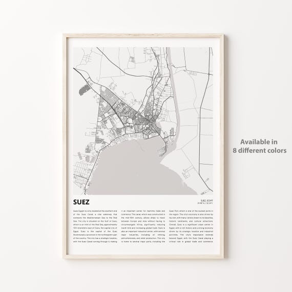 Suez Egypt Canal City Minimalist Black and White Street Map Poster