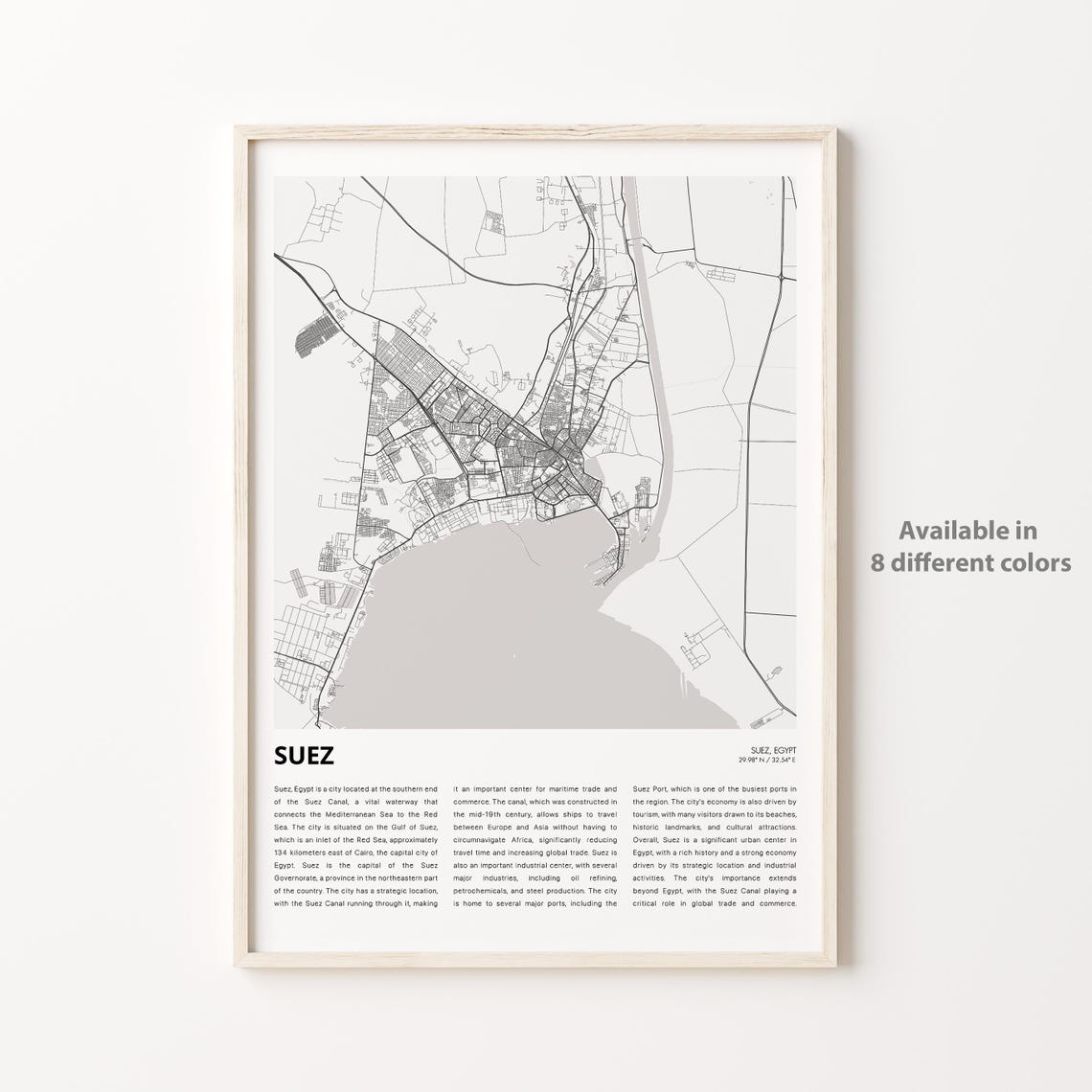 Suez Egypt Canal City Minimalist Black and White Street Map Poster