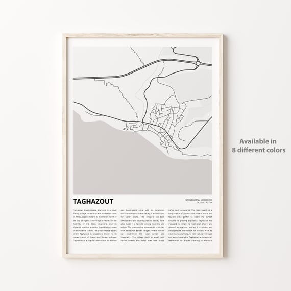 Taghazout Morocco Surf Town Minimalist City Street Map Travel Poster