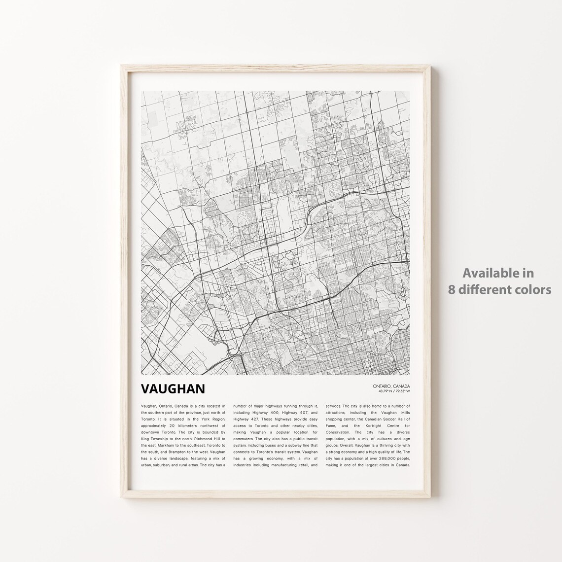 Vaughan Ontario Canada Minimalist City Street Map Decor Poster