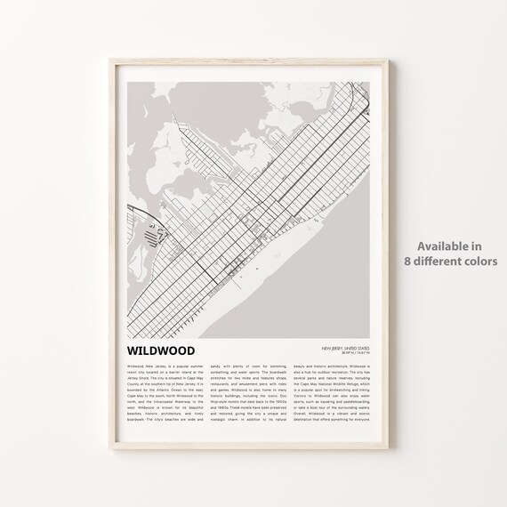 Wildwood New Jersey Shore City Map Minimalist Coastal Travel Poster