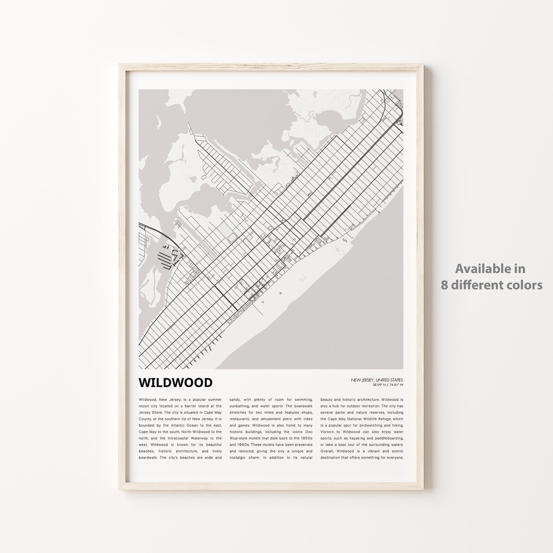Wildwood New Jersey Shore City Map Minimalist Coastal Travel Poster