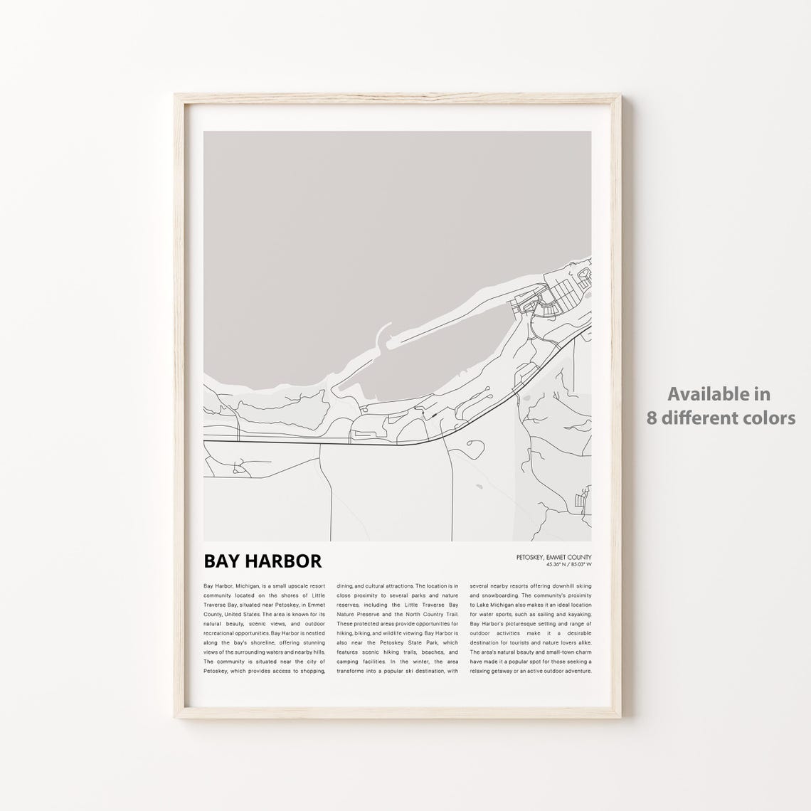 Bay Harbor Map Print Travel Wall Decor Art Emmet County Housewarming Gift Personalized