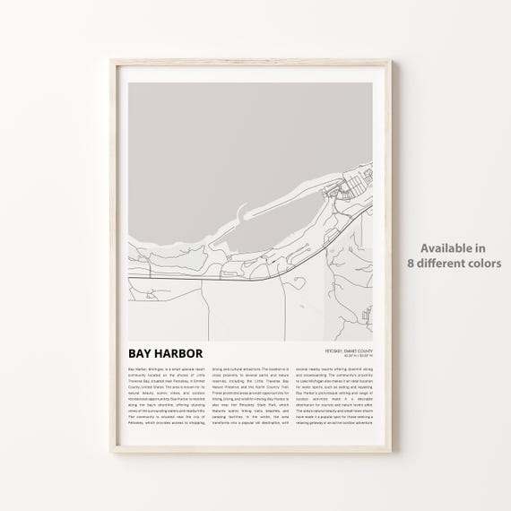 Bay Harbor Map Print Travel Wall Decor Art Emmet County Housewarming Gift Personalized