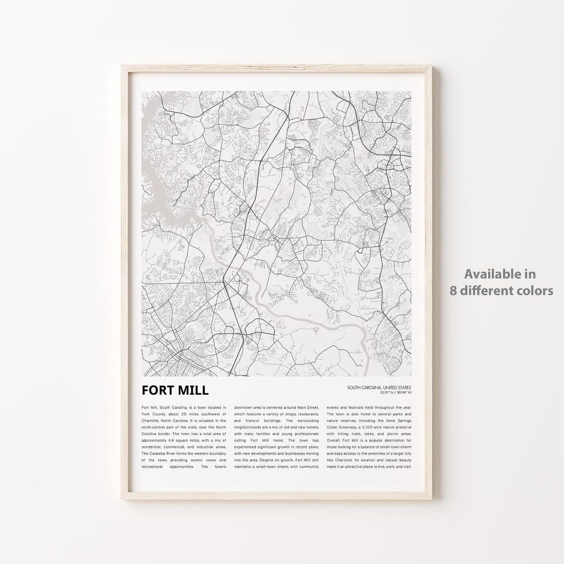 Fort Mill Map Print Travel Wall Decor Art South Carolina Housewarming Gift