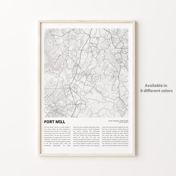 Fort Mill Map Print Travel Wall Decor Art South Carolina Housewarming Gift