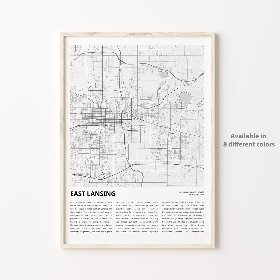 East Lansing Michigan Home of Michigan State University Map Poster