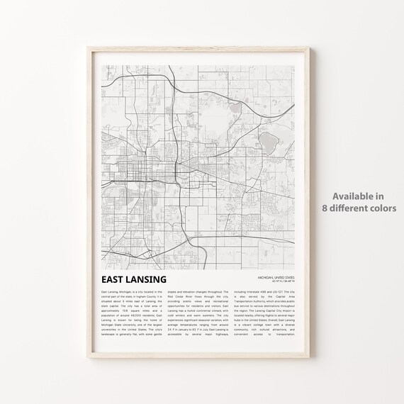 East Lansing Michigan Home of Michigan State University Map Poster