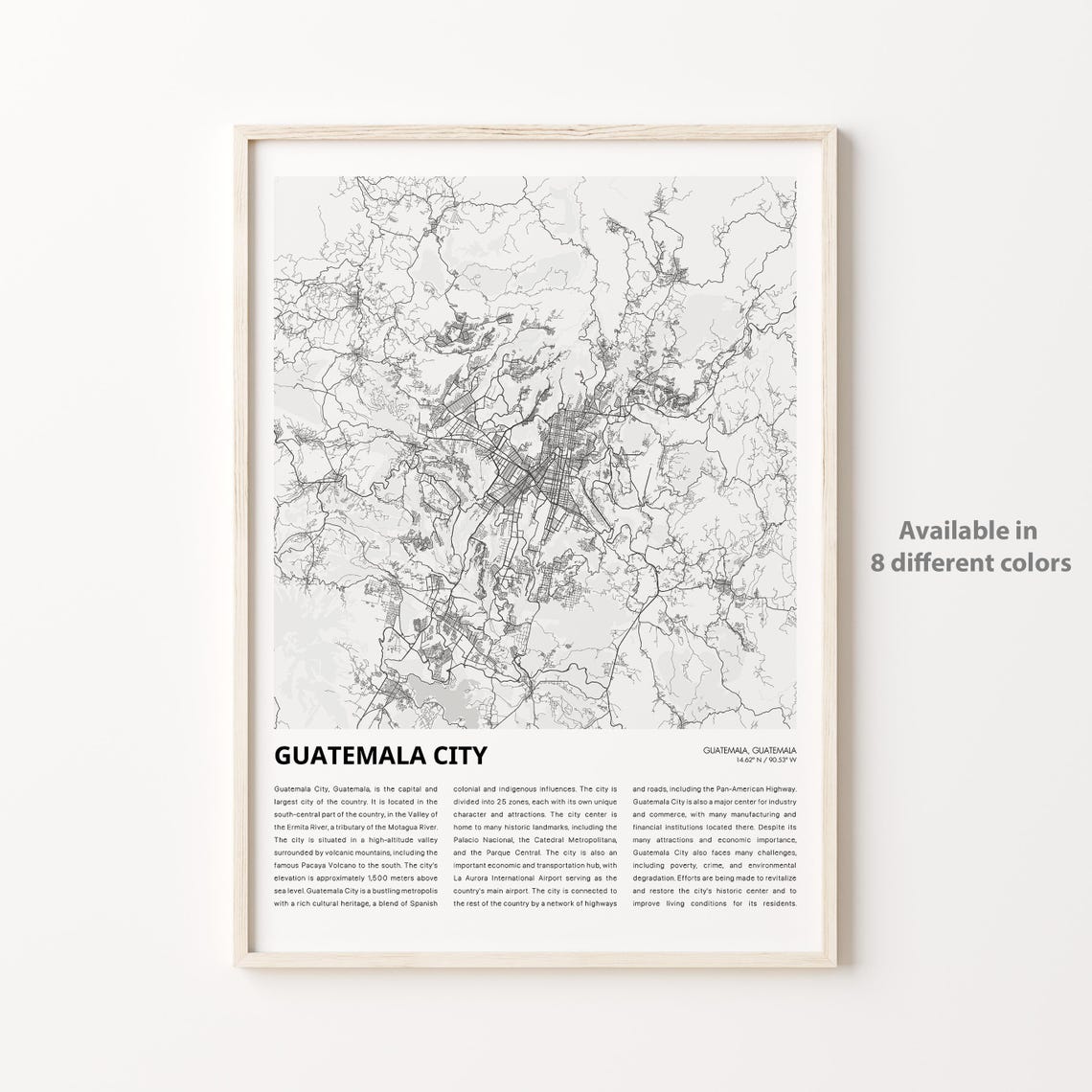 Guatemala City Map Print Travel Wall Decor Art Housewarming Gift