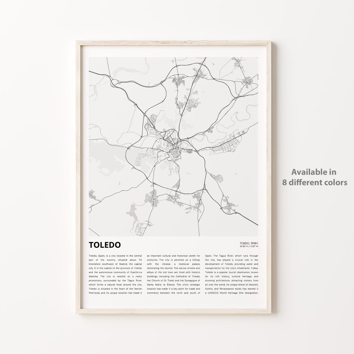Toledo Spain Minimalist City Map With City Guide Travel Poster