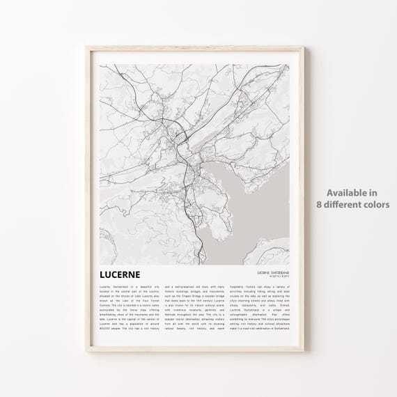 Lucerne Map Print Travel Wall Decor Art Housewarming Gift