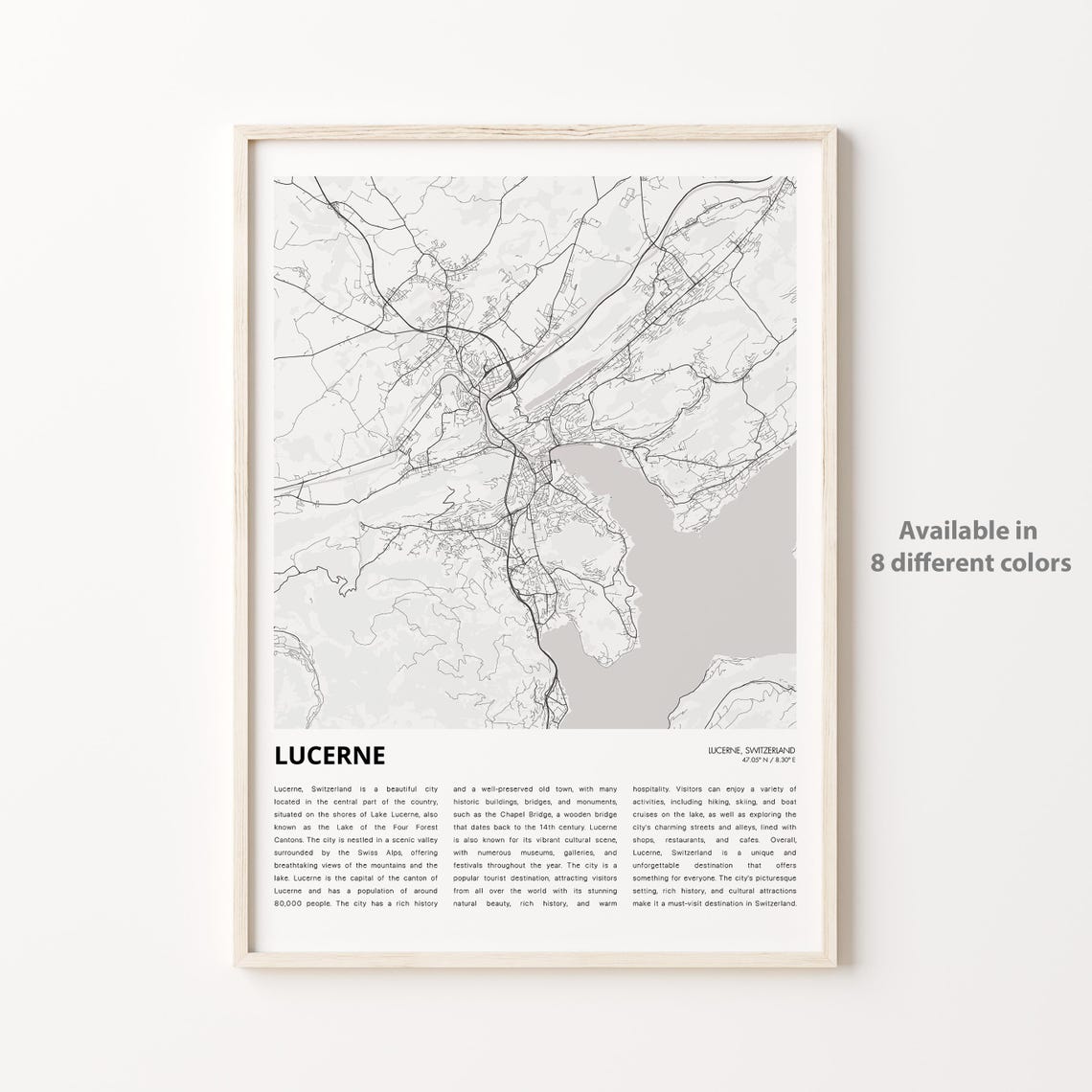 Lucerne Map Print Travel Wall Decor Art Housewarming Gift