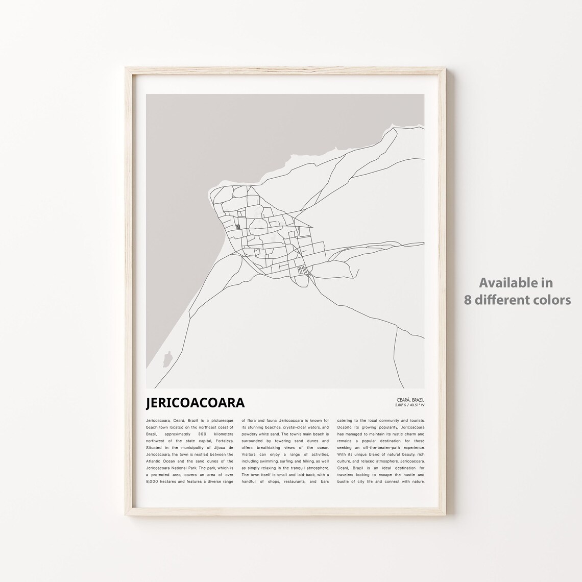 Jericoacoara Brazil Ceara Beach Town Minimalist Street Map Poster