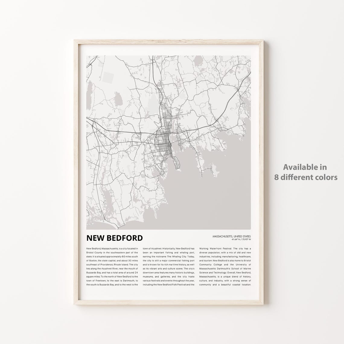 New Bedford Massachusetts City Street Map Minimalist Decor Poster