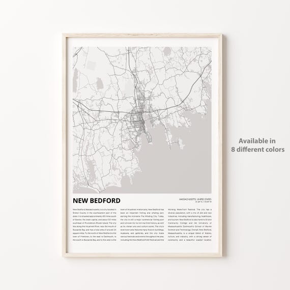 New Bedford Massachusetts City Street Map Minimalist Decor Poster