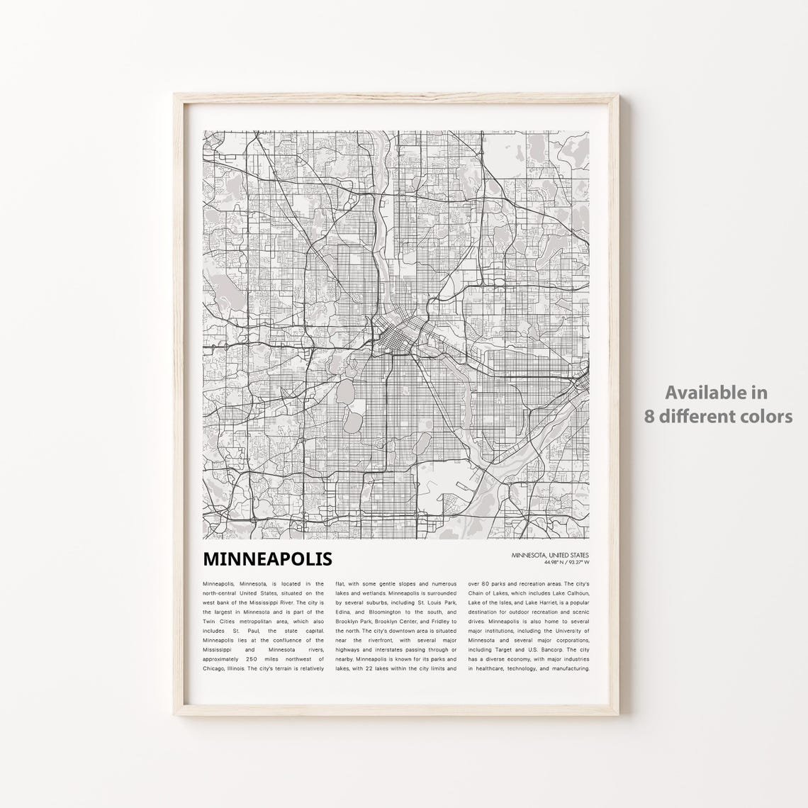 Minneapolis Map Print Travel Wall Decor Art Minnesota Housewarming Gift