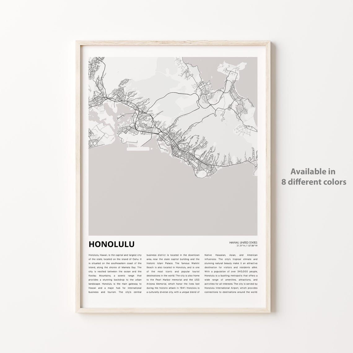 Honolulu Map Print Travel Wall Decor Art Hawaii Housewarming Gift