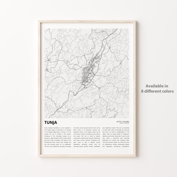 Tunja Colombia City Street Map Minimalist Black White Travel Poster