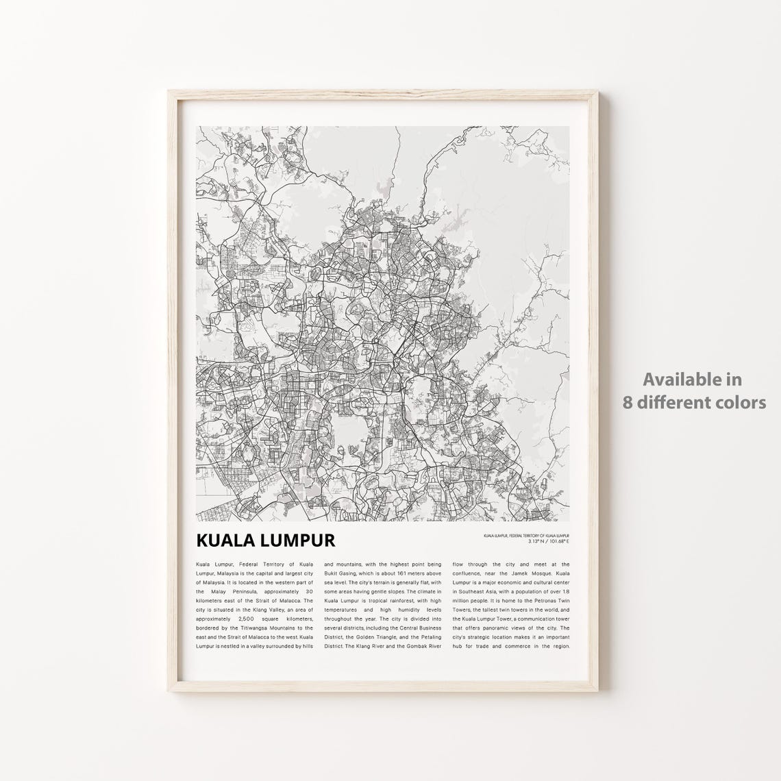 Kuala Lumpur Map Print Travel Wall Decor Art Federal Territory Of