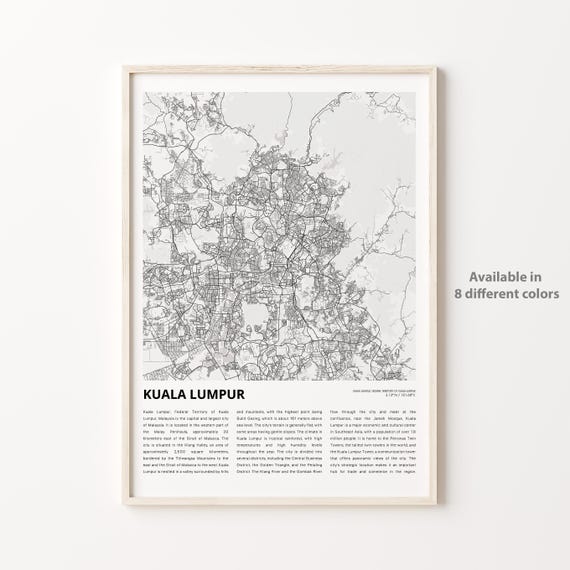 Kuala Lumpur Map Print Travel Wall Decor Art Federal Territory Of